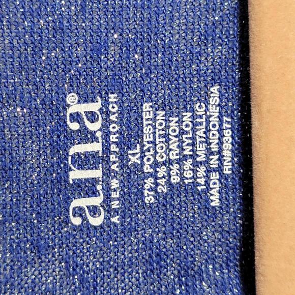 a.n.a Blue Metallic Lightweight Knit Long Sleeve High Low Sweater Women Sz XL - Picture 3 of 9